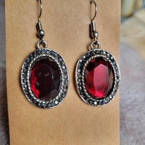 Red Faux Jewel Drop Earrings Gothic Vampire